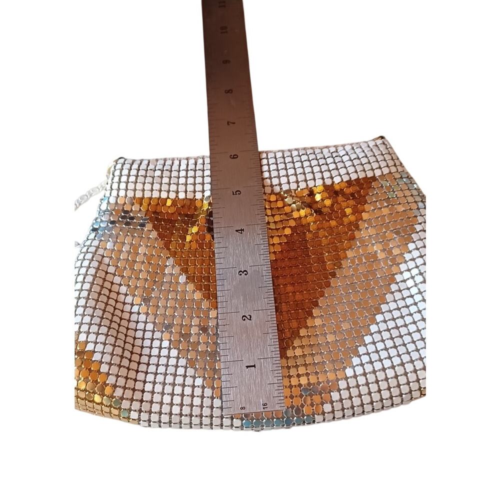 Vintage Elka Metallic Mesh Purse Gold Silver White Disco Clutch Bag 8x6 inches - Picture 8 of 8